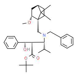 ChemSpider 2D Image | 2-Methyl-2-propanyl (2S,3R)-3-(benzyl{[(1R,2R,4R)-2-methoxy-7,7-dimethylbicyclo[2.2.1]hept-1-yl]methyl}amino)-2-[(R)-hydroxy(phenyl)methyl]-4-methylpentanoate | C35H51NO4