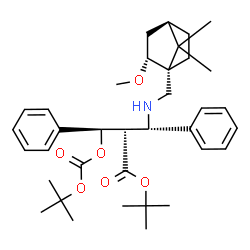 ChemSpider 2D Image | 2-Methyl-2-propanyl (2S,3S)-3-({[(1R,2R,4R)-2-methoxy-7,7-dimethylbicyclo[2.2.1]hept-1-yl]methyl}amino)-2-[(R)-({[(2-methyl-2-propanyl)oxy]carbonyl}oxy)(phenyl)methyl]-3-phenylpropanoate | C36H51NO6