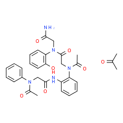 ChemSpider 2D Image | N-Acetyl-N-{2-[(N-acetyl-N-phenylglycyl)amino]phenyl}glycyl-N~2~-(2-hydroxyphenyl)glycinamide - acetone (1:1) | C31H35N5O7