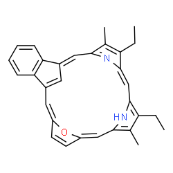 ChemSpider 2D Image | (6E,16Z)-5,9-Diethyl-4,10-dimethyl-26-oxa-27,28-diazahexacyclo[16.6.1.1~3,6~.1~8,11~.1~13,16~.0~19,24~]octacosa-1,3(28),4,6,8,10,12,14,16,18(25),19,21,23-tridecaene | C31H28N2O