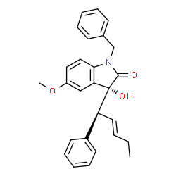 ChemSpider 2D Image | (3R)-1-Benzyl-3-hydroxy-5-methoxy-3-[(1S,2E)-1-phenyl-2-penten-1-yl]-1,3-dihydro-2H-indol-2-one | C27H27NO3