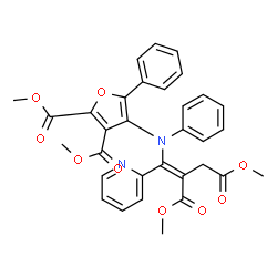 ChemSpider 2D Image | Dimethyl 4-{[(1E)-4-methoxy-2-(methoxycarbonyl)-4-oxo-1-(2-pyridinyl)-1-buten-1-yl](phenyl)amino}-5-phenyl-2,3-furandicarboxylate | C32H28N2O9
