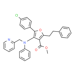 ChemSpider 2D Image | Methyl 5-(4-chlorophenyl)-2-(2-phenylethyl)-4-[phenyl(2-pyridinylmethyl)amino]-3-furoate | C32H27ClN2O3