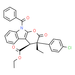 ChemSpider 2D Image | Ethyl (3S,4S)-9-benzoyl-3-(4-chlorophenyl)-3-ethyl-2-oxo-2,3,4,9-tetrahydropyrano[2,3-b]indole-4-carboxylate | C29H24ClNO5