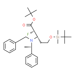 ChemSpider 2D Image | 2-Methyl-2-propanyl (2S,3S)-3-{benzyl[(1S)-1-phenylethyl]amino}-5-{[dimethyl(2-methyl-2-propanyl)silyl]oxy}-2-fluoropentanoate | C30H46FNO3Si
