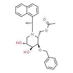 ChemSpider 2D Image | {(2R,3R,4S,5R)-3-(Benzyloxy)-4,5-dihydroxy-1-[(1R)-1-(1-naphthyl)ethyl]-2-piperidinyl}methyl acetate | C27H31NO5