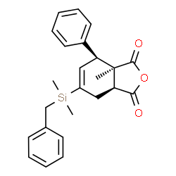 ChemSpider 2D Image | (3aR,4S,7aS)-6-[Benzyl(dimethyl)silyl]-3a-methyl-4-phenyl-3a,4,7,7a-tetrahydro-2-benzofuran-1,3-dione | C24H26O3Si
