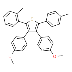 ChemSpider 2D Image | 3,4-Bis(4-methoxyphenyl)-2-(2-methylphenyl)-5-(4-methylphenyl)thiophene | C32H28O2S