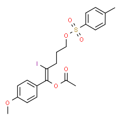 ChemSpider 2D Image | (1E)-2-Iodo-1-(4-methoxyphenyl)-5-{[(4-methylphenyl)sulfonyl]oxy}-1-penten-1-yl acetate | C21H23IO6S