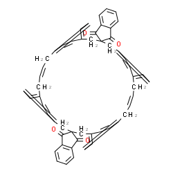 ChemSpider 2D Image | (10'Z,25'Z)-Dispiro[indene-2,3'-pentacyclo[26.2.2.2~5,8~.2~13,16~.2~20,23~]octatriaconta[1(30),5,7,10,13,15,20,22,25,28,31,33,35,37]tetradecaene-18',2''-indene]-1,1'',3,3''-tetrone | C54H44O4