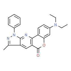 ChemSpider 2D Image | 3-(Diethylamino)-8-methyl-10-phenylchromeno[4,3-b]pyrazolo[4,3-e]pyridin-6(10H)-one | C24H22N4O2