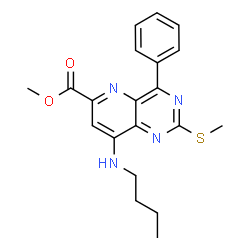 ChemSpider 2D Image | Methyl 8-(butylamino)-2-(methylsulfanyl)-4-phenylpyrido[3,2-d]pyrimidine-6-carboxylate | C20H22N4O2S