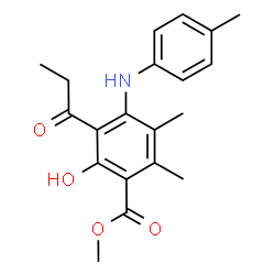 ChemSpider 2D Image | Methyl 2-hydroxy-5,6-dimethyl-4-[(4-methylphenyl)amino]-3-propionylbenzoate | C20H23NO4