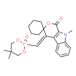 ChemSpider 2D Image | (4'Z)-4'-[(5,5-Dimethyl-2-oxido-1,3,2-dioxaphosphinan-2-yl)methylene]-9'-methyl-4',9'-dihydro-1'H-spiro[cyclohexane-1,3'-pyrano[3,4-b]indol]-1'-one | C23H28NO5P
