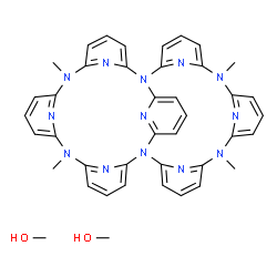 ChemSpider 2D Image | Methanol - 7,13,25,31-tetramethyl-1,7,13,19,25,31,42,43,44,45,46,47,48-tridecaazanonacyclo[17.17.5.1~2,6~.1~8,12~.1~14,18~.1~20,24~.1~26,30~.1~32,36~.1~37,41~]octatetraconta-2(48),3,5,8(47),9,11,14(46
),15,17,20(45),21,23,26(44),27,29,32(43),33,35,37,39,41-henicosaene (2:1) | C41H41N13O2