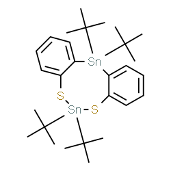 ChemSpider 2D Image | 6,6,12,12-Tetrakis(2-methyl-2-propanyl)-12H-dibenzo[d,g][1,3,2,6]dithiadistannocine | C28H44S2Sn2