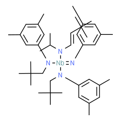 ChemSpider 2D Image | [(3,5-Dimethylphenyl)imino]{bis[N-(2,2-dimethylpropyl)-3,5-dimethylanilinato]}[(1E)-N-isopropyl-3,3-dimethyl-1-buten-1-aminato]niobium | C43H67N4Nb