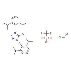 ChemSpider 2D Image | 2-Bromo-1,3-bis(2,6-diisopropylphenyl)-1H-imidazol-3-ium trifluoromethanesulfonate - dichloromethane (1:1:1) | C29H38BrCl2F3N2O3S