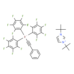 ChemSpider 2D Image | 1,3-Bis(2-methyl-2-propanyl)-1H-imidazol-3-ium tris(pentafluorophenyl)(phenylethynyl)borate(1-) | C37H26BF15N2