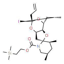 ChemSpider 2D Image | 2-(Trimethylsilyl)ethyl (1'R,2S,2'R,3S,5R,6'R,8'R,9'S,10'S)-8'-allyl-9'-iodo-3,5,10'-trimethyl-1H-spiro[piperidine-2,4'-[3,7,12]trioxatricyclo[6.3.1.0~2,6~]dodecane]-1-carboxylate | C25H42INO5Si