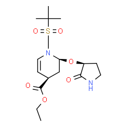 ChemSpider 2D Image | Ethyl (2S,4R)-1-[(2-methyl-2-propanyl)sulfonyl]-2-{[(3S)-2-oxo-3-pyrrolidinyl]oxy}-1,2,3,4-tetrahydro-4-pyridinecarboxylate | C16H26N2O6S