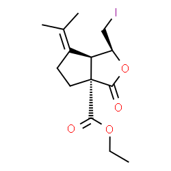 ChemSpider 2D Image | Ethyl (1S,3aS,6aR)-1-(iodomethyl)-6-isopropylidene-3-oxotetrahydro-1H-cyclopenta[c]furan-3a(3H)-carboxylate | C14H19IO4
