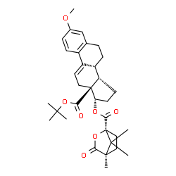 ChemSpider 2D Image | 2-Methyl-2-propanyl (8alpha,13alpha,17beta)-3-methoxy-17-({[(1S,4R)-4,7,7-trimethyl-3-oxo-2-oxabicyclo[2.2.1]hept-1-yl]carbonyl}oxy)estra-1,3,5(10),9(11)-tetraen-18-oate | C33H42O7