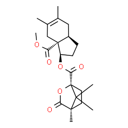 ChemSpider 2D Image | (1R,3aR,7aR)-7a-(Methoxycarbonyl)-5,6-dimethyl-2,3,3a,4,7,7a-hexahydro-1H-inden-1-yl (1S,4R)-4,7,7-trimethyl-3-oxo-2-oxabicyclo[2.2.1]heptane-1-carboxylate | C23H32O6