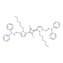 ChemSpider 2D Image | (4E)-4-{5-[(E)-(Diphenylhydrazono)methyl]-1-hexyl-2H-pyrrolium-2-ylidene}-2-{5-[(E)-(diphenylhydrazono)methyl]-1-hexyl-1H-pyrrol-2-yl}-3-oxo-1-cyclobuten-1-olate | C50H52N6O2