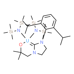ChemSpider 2D Image | [1-(2,6-Diisopropylphenyl)-3-(2-methyl-2-oxidopropyl)-2-imidazolidinylidene]{bis[1,1,1-trimethyl-N-(trimethylsilyl)silanaminato]}uranium | C31H65N4OSi4U