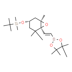 ChemSpider 2D Image | Dimethyl(2-methyl-2-propanyl)({(1R,3S,6S)-1,5,5-trimethyl-6-[(E)-2-(4,4,5,5-tetramethyl-1,3,2-dioxaborolan-2-yl)vinyl]-7-oxabicyclo[4.1.0]hept-3-yl}oxy)silane | C23H43BO4Si
