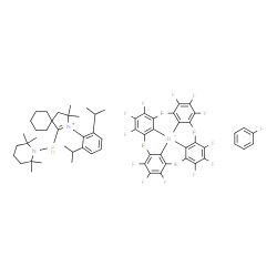 ChemSpider 2D Image | 2-(2,6-Diisopropylphenyl)-3,3-dimethyl-1-[(2,2,6,6-tetramethyl-1-piperidinyl)phosphino]-2-azoniaspiro[4.5]dec-1-ene tetrakis(pentafluorophenyl)borate(1-) fluorobenzene (1:1:1) | C62H59BF21N2P