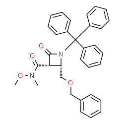 ChemSpider 2D Image | (2S,3S)-2-[(Benzyloxy)methyl]-N-methoxy-N-methyl-4-oxo-1-trityl-3-azetidinecarboxamide | C33H32N2O4