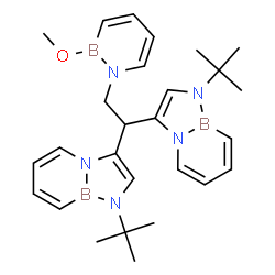 ChemSpider 2D Image | 3,3'-[2-(2-Methoxy-1,2-azaborinin-1(2H)-yl)-1,1-ethanediyl]bis[1-(2-methyl-2-propanyl)-1H-[1,3,2]diazaborolo[1,2-a][1,2]azaborinine] | C27H38B3N5O