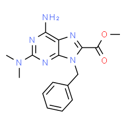 ChemSpider 2D Image | Methyl 6-amino-9-benzyl-2-(dimethylamino)-9H-purine-8-carboxylate | C16H18N6O2