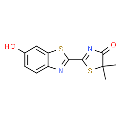 ChemSpider 2D Image | 2-(6-Hydroxy-1,3-benzothiazol-2-yl)-5,5-dimethyl-1,3-thiazol-4(5H)-one | C12H10N2O2S2