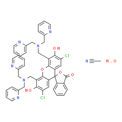 ChemSpider 2D Image | Acetonitrile - 4',5'-bis{[bis(2-pyridinylmethyl)amino]methyl}-2',7'-dichloro-3',6'-dihydroxy-3H-spiro[2-benzofuran-1,9'-xanthen]-3-one hydrate (1:1:1) | C48H41Cl2N7O6