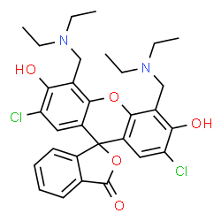 ChemSpider 2D Image | 2',7'-Dichloro-4',5'-bis[(diethylamino)methyl]-3',6'-dihydroxy-3H-spiro[2-benzofuran-1,9'-xanthen]-3-one | C30H32Cl2N2O5