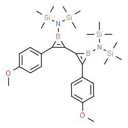 ChemSpider 2D Image | 3,3'-Bis(4-methoxyphenyl)-N,N,N',N'-tetrakis(trimethylsilyl)-1H,1'H-2,2'-biborirene-1,1'-diamine | C30H50B2N2O2Si4