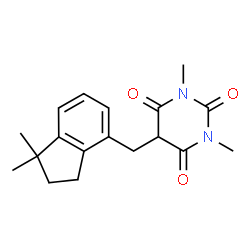 ChemSpider 2D Image | 5-[(1,1-Dimethyl-2,3-dihydro-1H-inden-4-yl)methyl]-1,3-dimethyl-2,4,6(1H,3H,5H)-pyrimidinetrione | C18H22N2O3