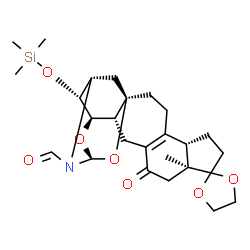 ChemSpider 2D Image | (1R,5S,9S,14R,15R,17S,19S,22R)-9-Methyl-11-oxo-22-[(trimethylsilyl)oxy]-18H-spiro[16,21-dioxa-18-azahexacyclo[15.3.1.1~15,19~.0~1,14~.0~4,12~.0~5,9~]docos-4(12)-ene-8,2'-[1,3]dioxolane]-18-carbaldehyd
e | C26H37NO7Si