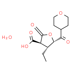ChemSpider 2D Image | (3S,4R,5S)-4-Ethyl-2-oxo-5-(tetrahydro-2H-pyran-4-ylcarbonyl)tetrahydro-3-furancarboxylic acid hydrate (1:1) | C13H20O7