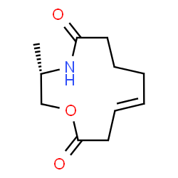 ChemSpider 2D Image | (3S,9E)-3-Methyl-1-oxa-4-azacyclododec-9-ene-5,12-dione | C11H17NO3