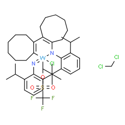 ChemSpider 2D Image | Chloro(2-{2-[(2,6-diisopropylphenyl)azanidyl-kappaN]-1-cycloocten-1-yl}-1-cycloocten-1-yl-kappaC~1~)[(2,6-diisopropylphenyl)imino](trifluoromethanesulfonatato-kappaO)tungsten - dichloromethane (1:1) | C42H60Cl3F3N2O3SW