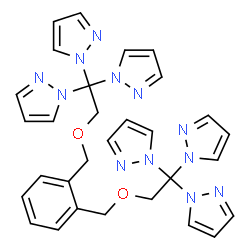 ChemSpider 2D Image | 1,1',1'',1''',1'''',1'''''-[1,2-Phenylenebis(methyleneoxy-2,1,1,1-ethanetetrayl)]hexakis(1H-pyrazole) | C30H30N12O2