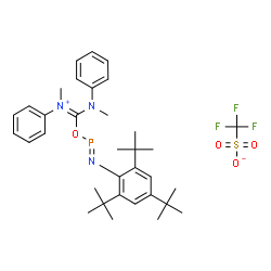 ChemSpider 2D Image | (Z)-N-Methyl[methyl(phenyl)amino]-N-phenyl{[(E)-{[2,4,6-tris(2-methyl-2-propanyl)phenyl]imino}phosphino]oxy}methaniminium trifluoromethanesulfonate | C34H45F3N3O4PS