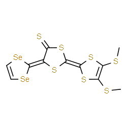 ChemSpider 2D Image | 2-[4,5-Bis(methylsulfanyl)-1,3-dithiol-2-ylidene]-5-(1,3-diselenol-2-ylidene)-1,3-dithiolane-4-thione | C11H8S7Se2