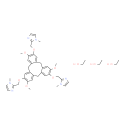 ChemSpider 2D Image | Ethanol - 2,2',2''-[(3,8,13-trimethoxy-10,15-dihydro-5H-tribenzo[a,d,g][9]annulene-2,7,12-triyl)tris(oxymethylene)]tris(1-methyl-1H-imidazole) (3:1) | C45H60N6O9