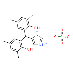 ChemSpider 2D Image | 4-[Bis(2-hydroxy-3,5-dimethylphenyl)methyl]-1H-imidazol-1-ium perchlorate | C20H23ClN2O6