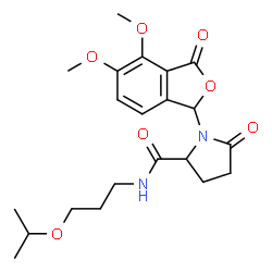 ChemSpider 2D Image | 1-(4,5-Dimethoxy-3-oxo-1,3-dihydro-2-benzofuran-1-yl)-N-(3-isopropoxypropyl)-5-oxoprolinamide | C21H28N2O7